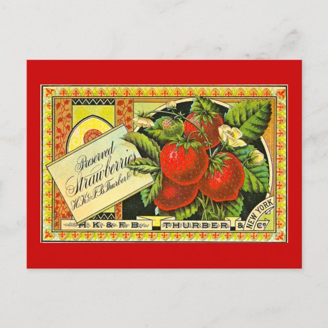 Thurber Strawberries Vintag Crate Label Postkarte (Vorderseite)