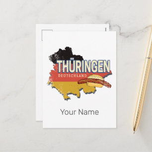 Thuringe Allemagne Rétro Carte de l'Etat Fédéral V