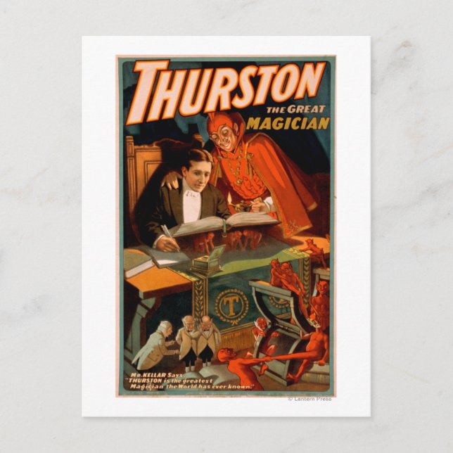 Thurston der Große Zauberer mit/ Teufelsmagie Postkarte (Vorderseite)