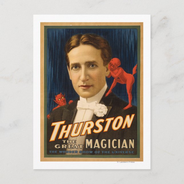 Thurston, der Teufel erzählt ihm Geheimnisse Magie Postkarte (Vorderseite)