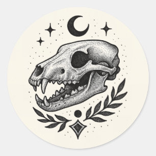 Thylacine Skull - Dotwork Tattoo Inspiriert Design Runder Aufkleber