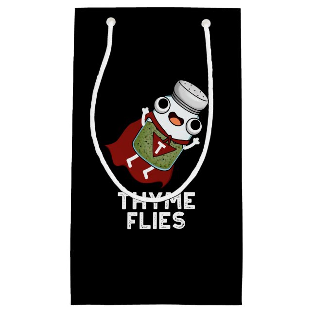 Thyme Flies Funny Herb Pun Dark BG Kleine Geschenktüte (Vorderseite)