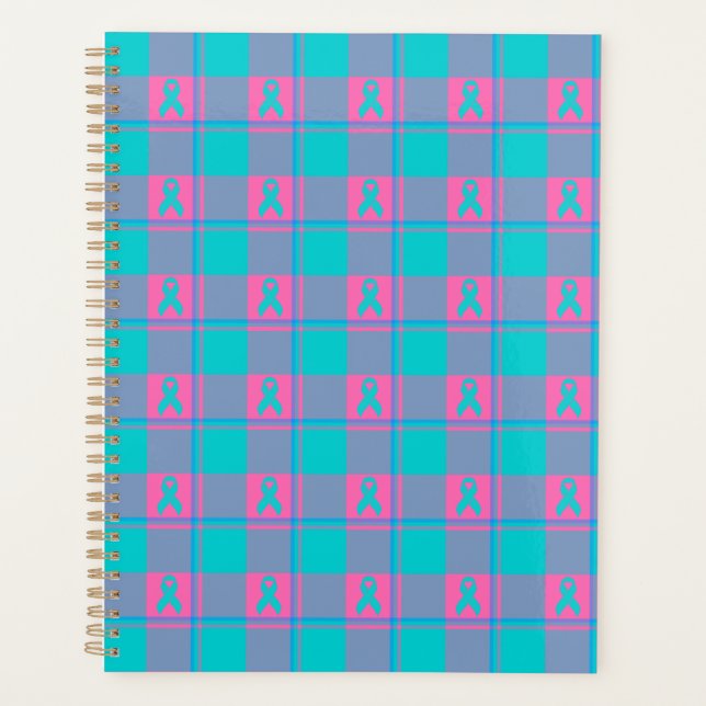 Thyroid Cancer Awareness Plaid Teal Ribbon Planer (Vorderseite)