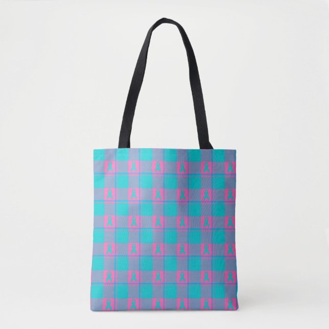 Thyroid Cancer Awareness Plaid Teal Ribbon Tasche (Vorderseite)