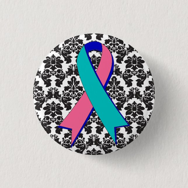 Thyroid Cancer Damask Black Ribbon Button (Vorderseite)