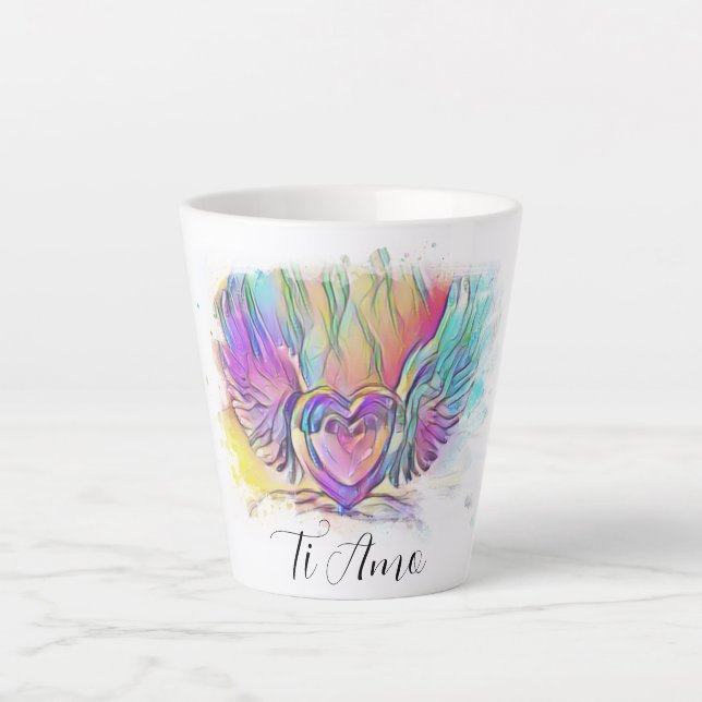 *~* Ti Amo I Liebe Ihr Herz Flügel Farbige AP78 Milchtasse (Vorderseite)