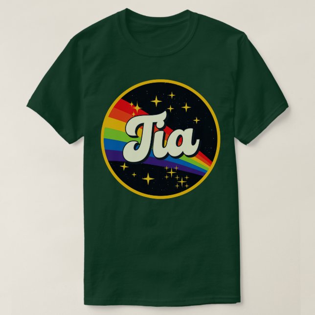 Tia Rainbow in Space Vintag Style T-Shirt (Design vorne)