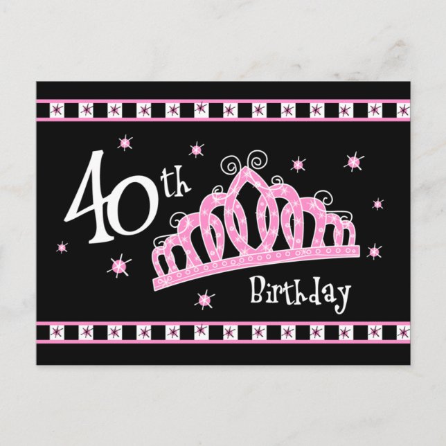 Tiara 40. Geburtstag Postkarte Einladung (Vorderseite)