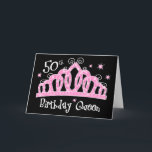 Tiara-50. Geburtstags-Königin DK Karte<br><div class="desc">Die Königin ist FÜNFZIG! Und sie sollte attired königlich auf diesem Meilensteingeburtstag mit einem unserer T - Shirts oder Kleides, die einen rosa Tiara kennzeichnet, der in den Juwelen bedeckt wird. Text sagt 50. GEBURTSTAGS-KÖNIGIN. Großes 50. Geburtstagsgeschenk für ihre Hoheit. Auch verfügbar auf Taschentaschen, Kappen, Tassen, Porto-Briefmarken, kundenspezifischen Einladungen, Grußkarten,...</div>