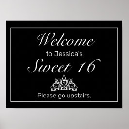 Tiara Black Minimalist Sweet 16 Welcome Sign Poster