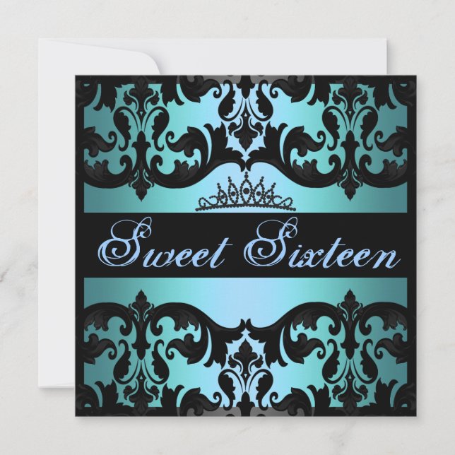 Tiara Blue Sweet16 Damask Invitation d'anniversair (Devant)