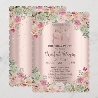 Tiara, Confetti Floral 80. Geburtstag Einladung