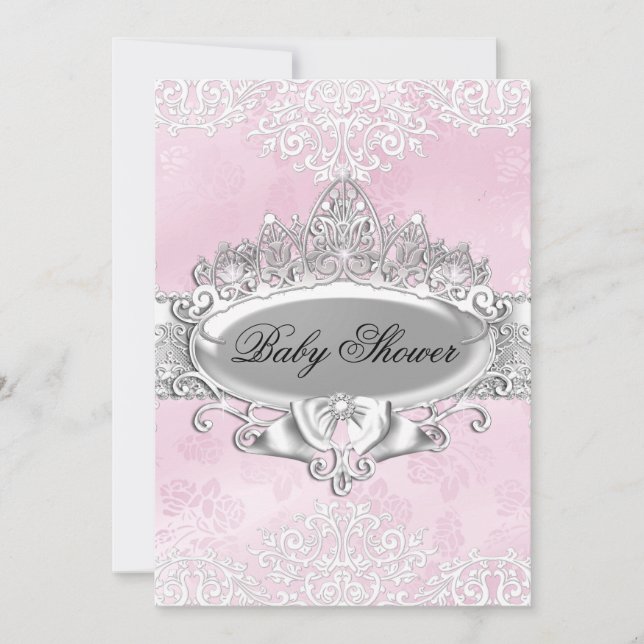 Tiara & Damask Pink Princess invitation Baby showe (Devant)