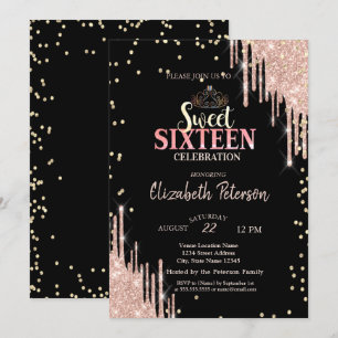 Tiara, Diamanten Glitter Tröpfchen Süße 16 Party Einladung