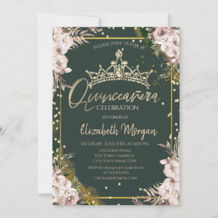 Tiara, Diamonds Boho Blume Green Quinceañera Einladung