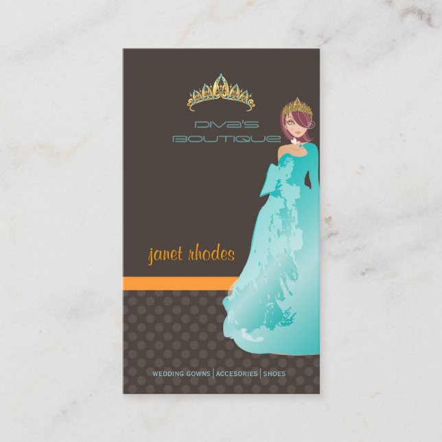 Tiara/Diva-Boutique/Dunkeltaupe/aquamarin/orange Visitenkarte (Vorderseite)