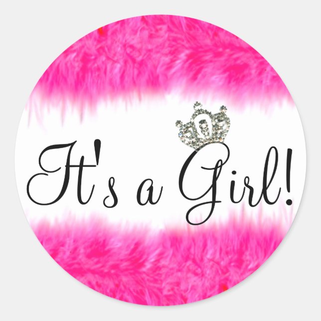 Tiara "Es ist ein Mädchen!" Babyparty Runder Aufkleber (Vorderseite)
