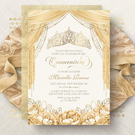 Tiara Floral Gold Yellow Modern Quinceanera Einladung