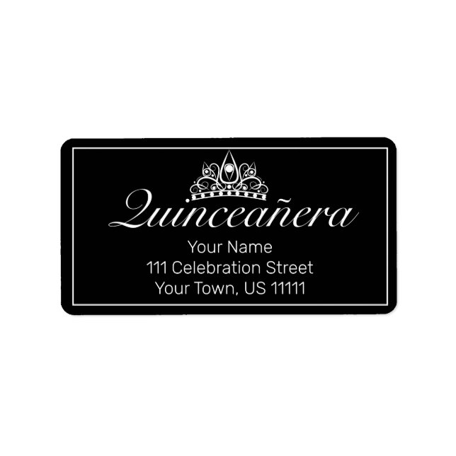 Tiara Modern Minimalistisch Black Quinceañera Adre Adressaufkleber (Vorne)