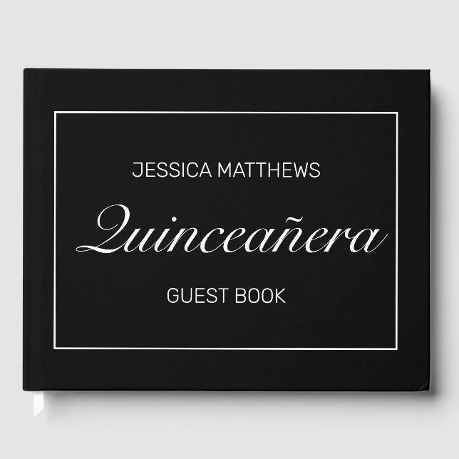 Tiara Modern Minimalistisch Black Quinceañera Gebu Gästebuch (Vorderseite)