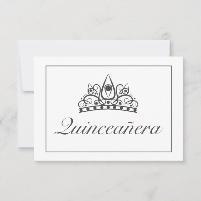 Tiara Modern Minimalistisch White Black Qinceanera RSVP Karte (Vorderseite)