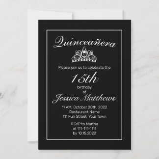 Tiara Modern Minimalistisch White Black Quinceañer Einladung