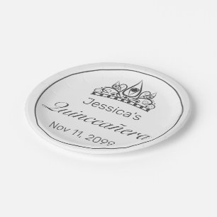 Tiara Modern Minimalistisch White Black Quinceañer Pappteller
