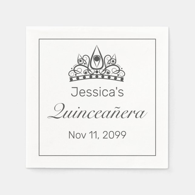 Tiara Modern Minimalistisch White Black Quinceañer Serviette (Vorderseite)