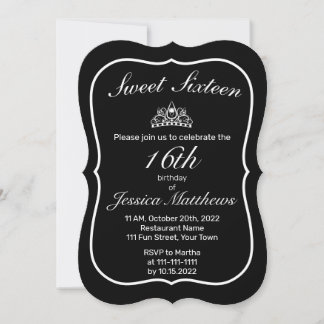 Tiara Modern Minimalistisch White Black Sweet 16 Einladung