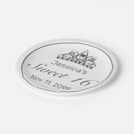 Tiara Modern Minimalistisch White Black Sweet 16 Pappteller