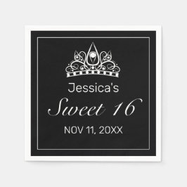 Tiara Modern Minimalistisch White Black Sweet 16 Serviette