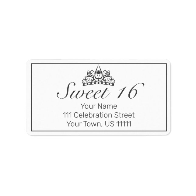 Tiara Modern Minimalistisch White Sweet 16 Adresse Adressaufkleber (Vorne)