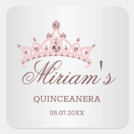 Tiara, Perlen, Edelstein in Herzform Quinceanera Quadratischer Aufkleber