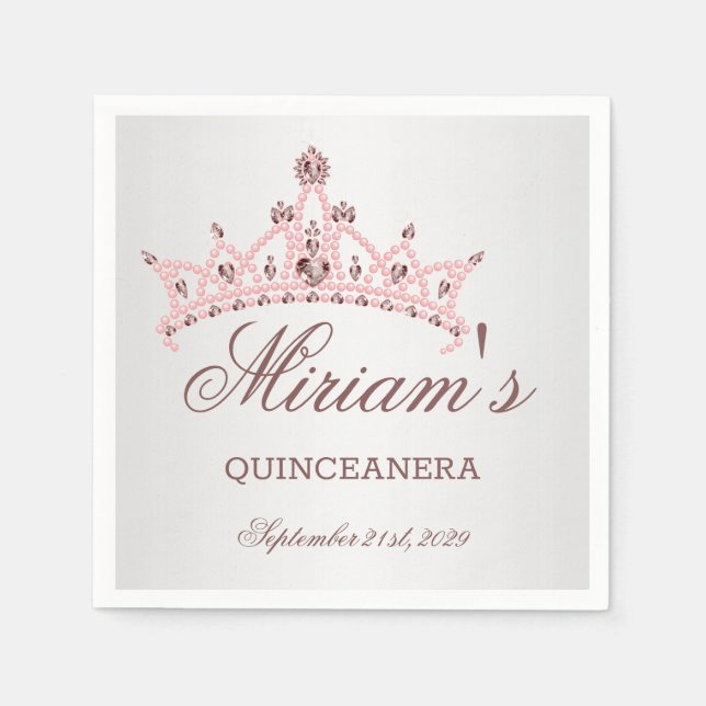 Tiara, Perlen, Edelstein in Herzform Quinceanera Serviette (Vorderseite)