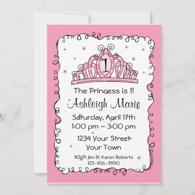 Tiara Princess 1er anniversaire Invitation personn (Devant)