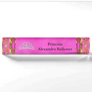 Tiara Princess Hot Pink Gold Name Namensplakette
