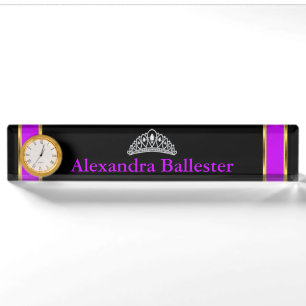 Tiara Prinzessin Magenta Lila Schwarz Gold Name Namensplakette