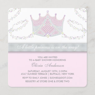 Tiara Rosa Graue Prinzessin Baby Shower Einladung