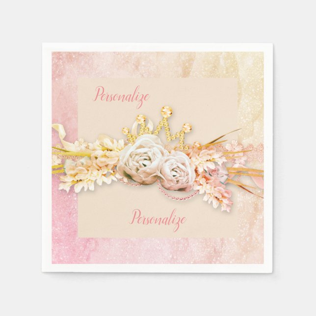 Tiara Rose Diamant und Spitzen rosa Serviette (Vorderseite)