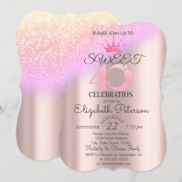 Tiara, Rose Gold Sweet 40. Ombre Glitzer Bokeh Einladung