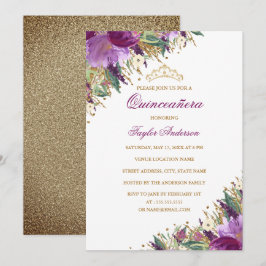 Tiara Sparkle Amethyst Lila Floral Quinceanera Einladung