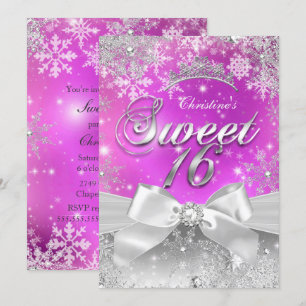 Tiara Sweet 16 Hot Pink Winter Wonderland Einladung