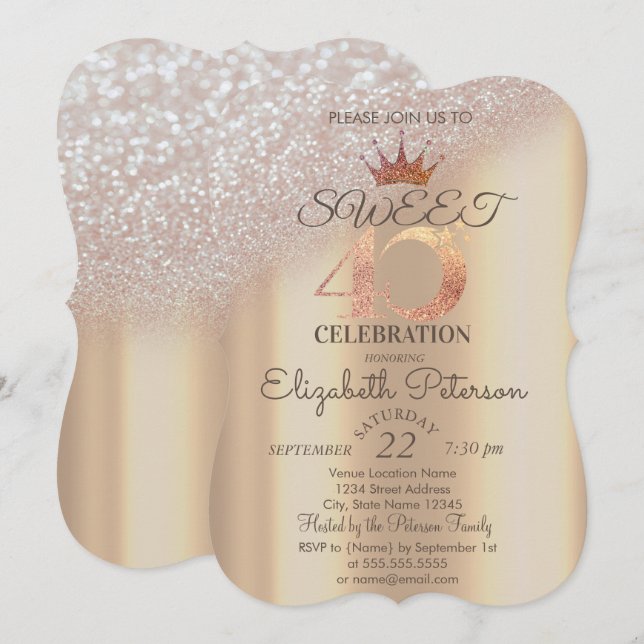 Tiara, Sweet 40. Glitzer Bokeh Einladung (Vorne/Hinten)