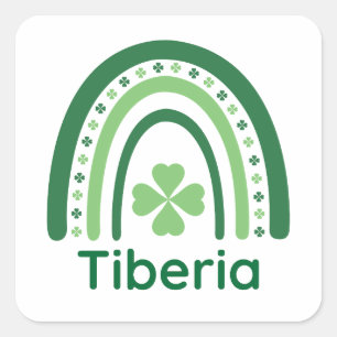 Tiberia Name Clover Boho Regenbogen Quadratischer Aufkleber
