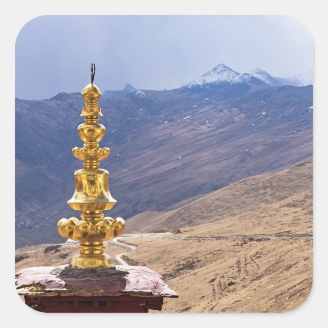 Tibet - Buddhistisches Kloster Ganden Quadratischer Aufkleber (Vorderseite)