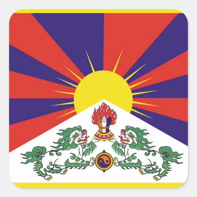 Tibet-Fahne - Snow-Lion-Flagge Quadratischer Aufkleber (Vorderseite)