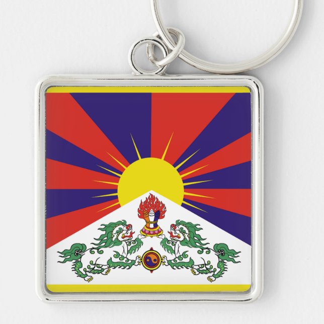 Tibet-Fahne - Snow-Lion-Flagge Schlüsselanhänger (Vorne)