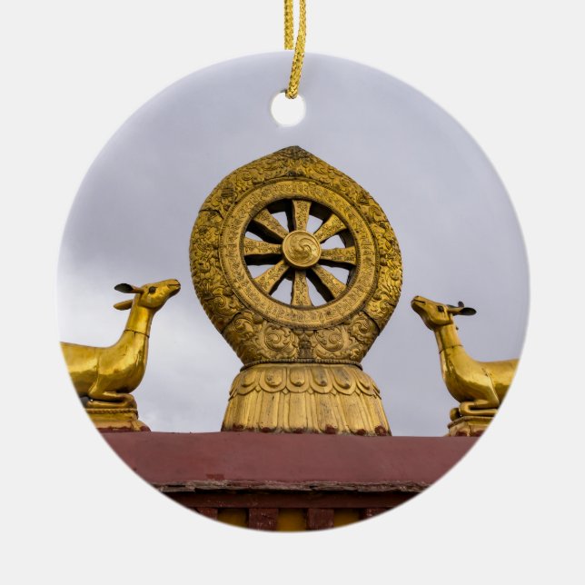 Tibet, Lhasa - Dharma-Rad im Jokhang-Tempel Keramik Ornament (Vorne)