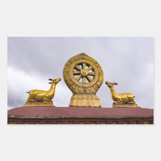 Tibet, Lhasa - Dharma-Rad im Jokhang-Tempel Rechteckiger Aufkleber (Vorderseite)