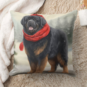 Tibet-Mastiff-Hund im Schnee Weihnachten  Kissen